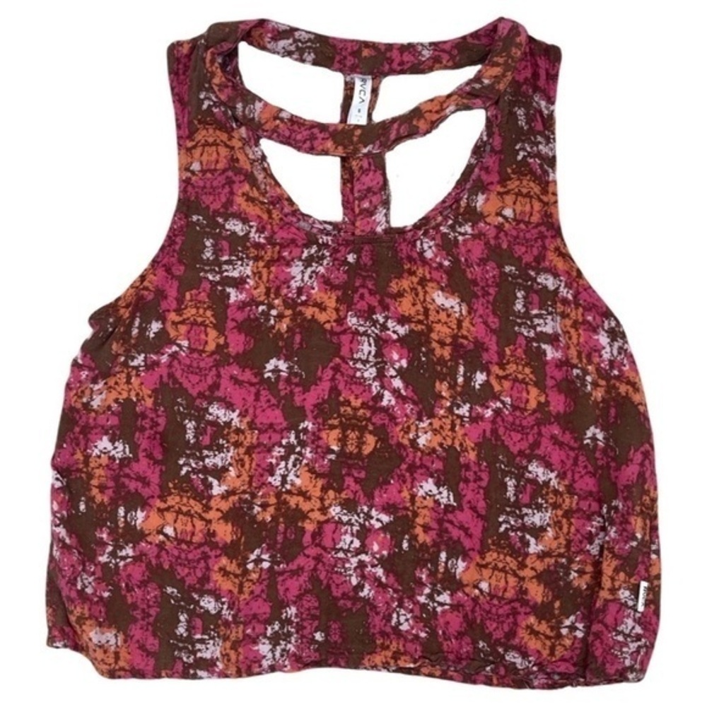 RVCA Pink Brown Orange Cutout Sleeveless Cropped Tank Top - Size Small